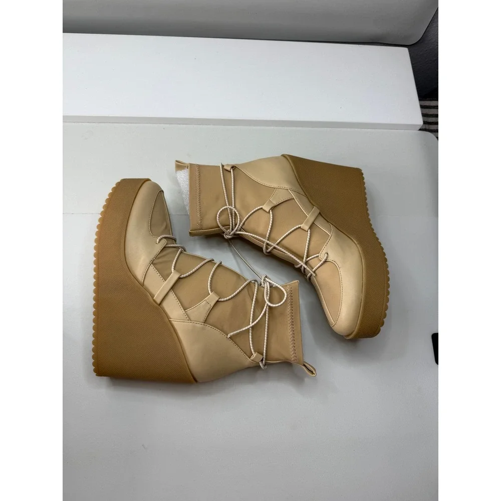 Steve Madden Atomic Tan Wedge Platform Ankle Boots ATOM01S1 Womens 7.5 M NEW